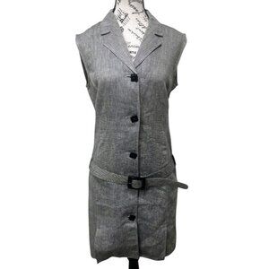 Genny Grey Linen Shirt Dress 8 - Vintage Italian Belted Knee Length